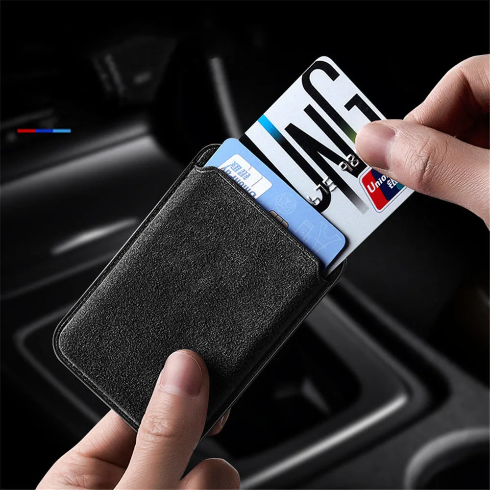 Magnetic Genuine Italy Alcantara Leather Card Wallet Case for iPhone Samsung Universal Magsafe Cover