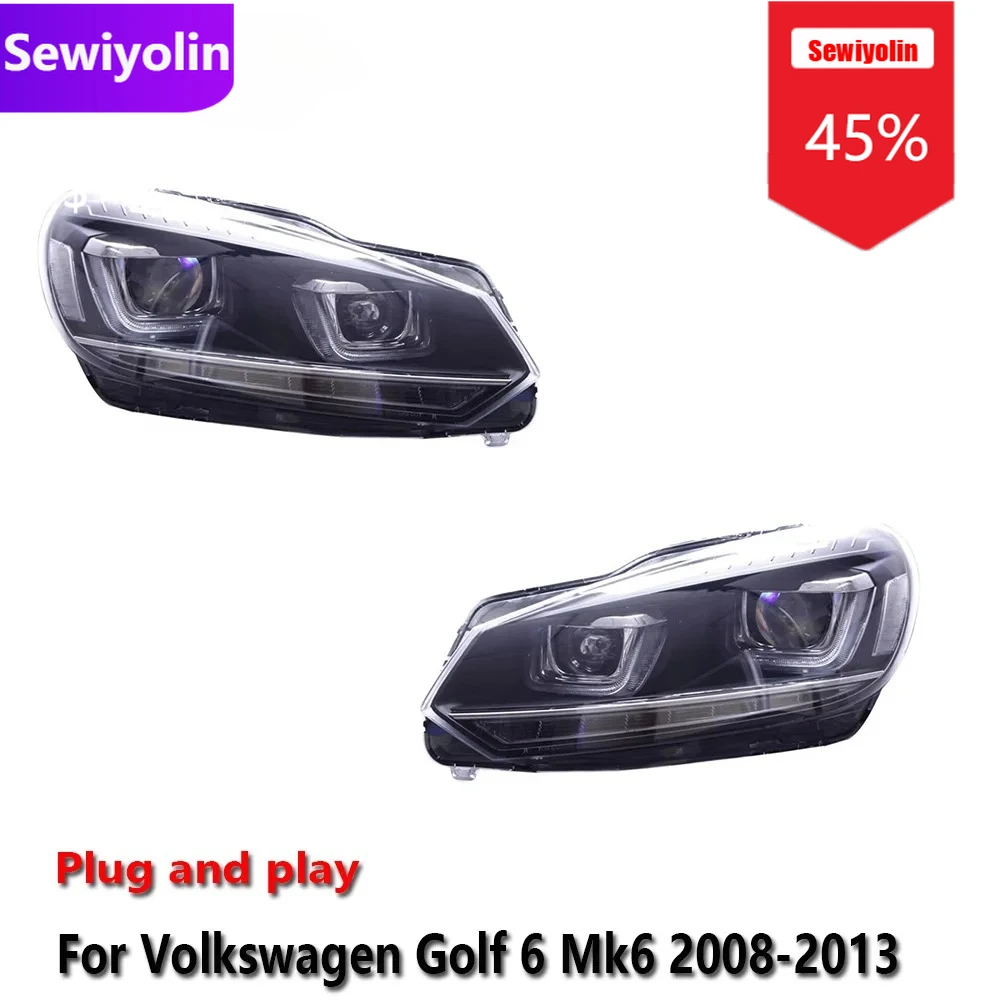 

Автомобильные светодиодные фары DRL в сборе для Volkswagen Golf 6 Mk6 2008-2013, противотуманные фары DRL, стоп-сигнал поворота Plug and Play