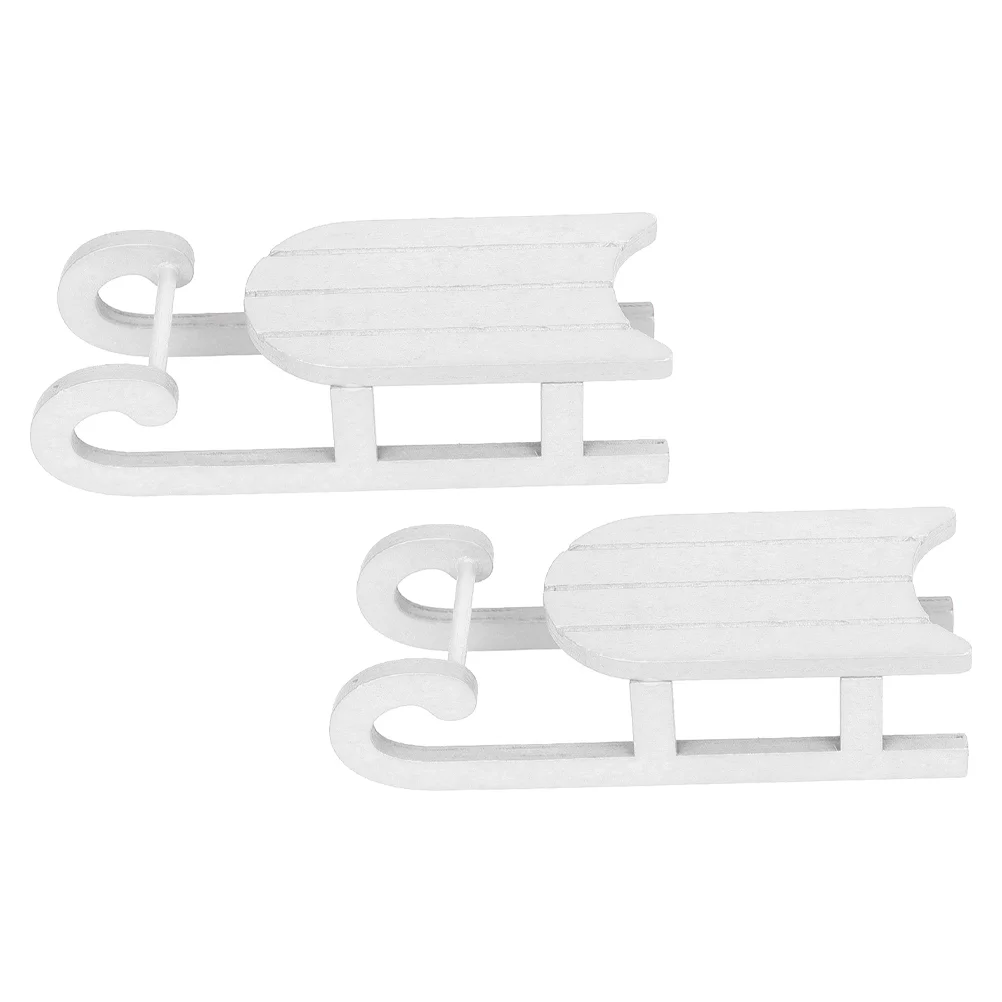 2 PCS Outdoor Decor Christmas Sleigh Ornaments Gift Decorations Sled Mini Adornment White Wooden Desktop