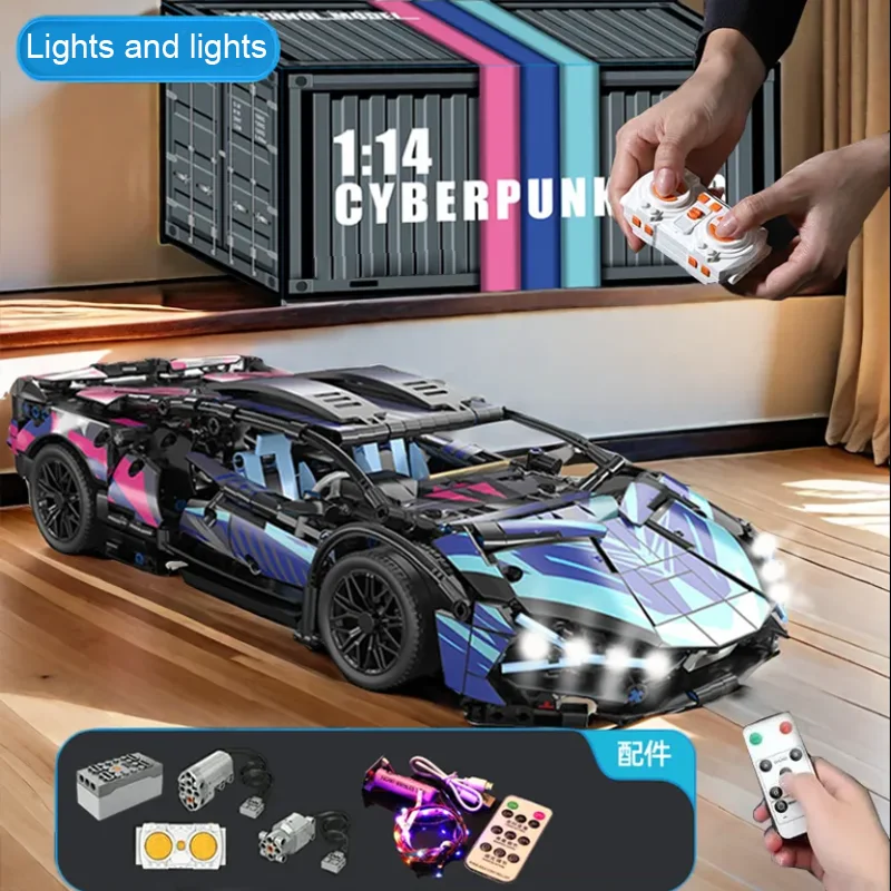 Technical Racing Sport Car 1314PCS Remote Control 1:14 Model Building Blocks Cyberpunk style Vehicle Supercar Brick Puzzles Toys