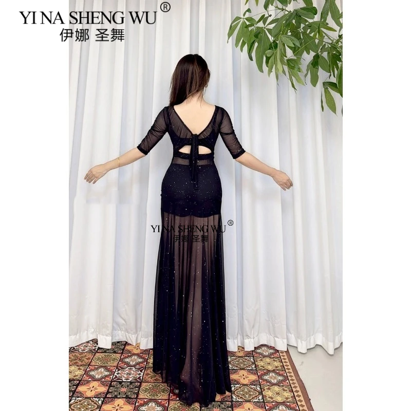 벨리댄스 의상 레오파드 프린트 메쉬 드레스 민속 동양 무용 공연 의상 벨리댄스 발라디 샤비 로브 여성용