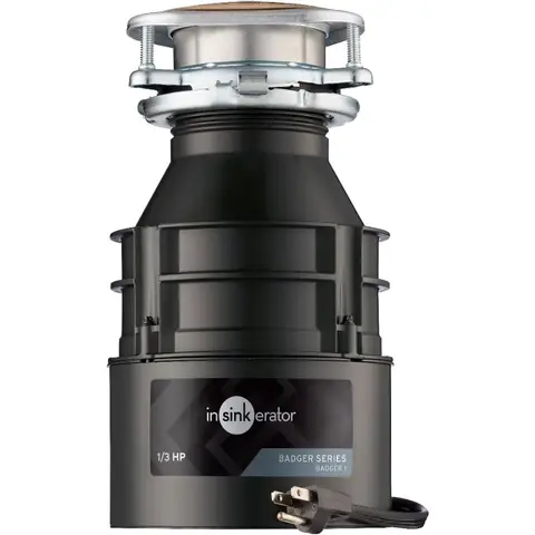 Garbage Disposal with Power Cord Badger 1 Standard Series 1/3 HP Continuous Feed Black