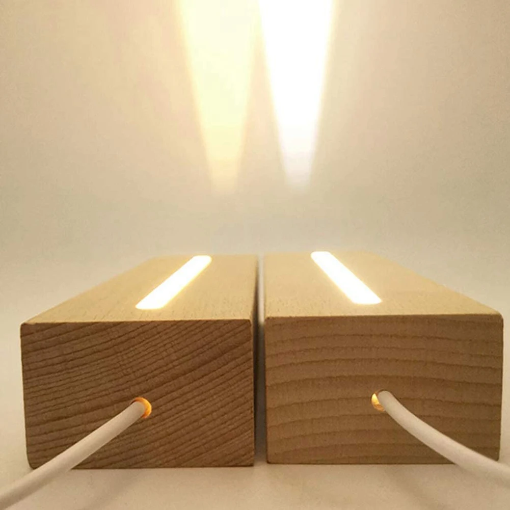 Base de lumière rectangulaire en bois, socle d'affichage à LED en bois, piédestal, support de lampe pour veilleuse en cristal acrylique, art en résine