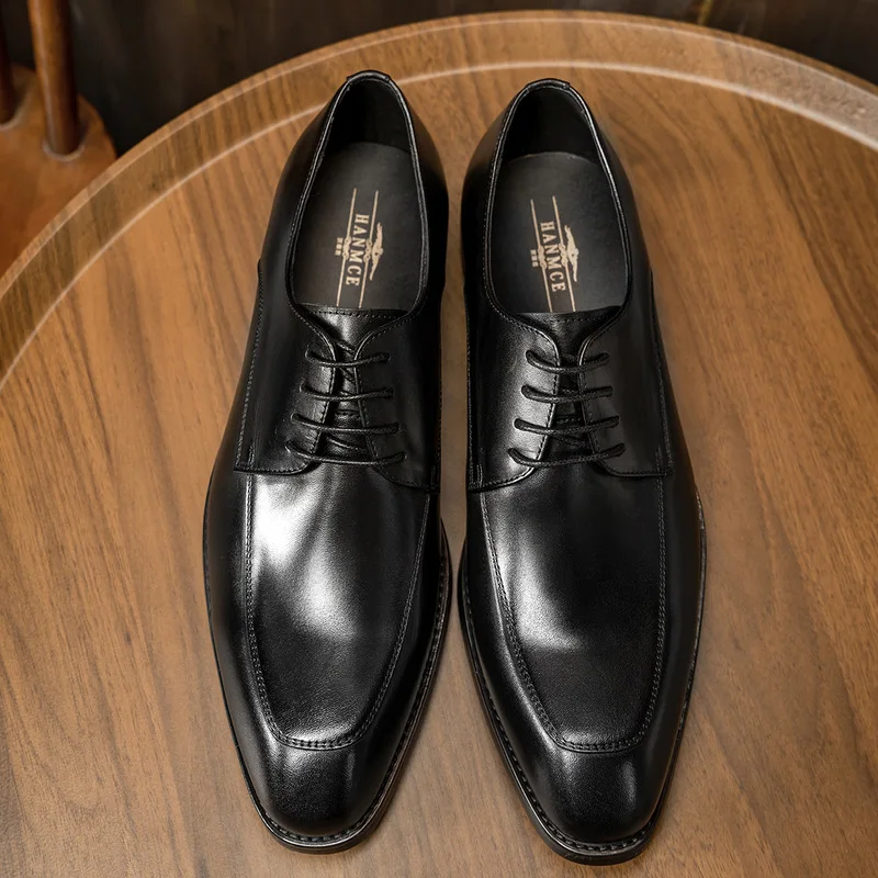 Business Formal Derby Leather Shoes Korean Style Square-Toed Men's Shoes
