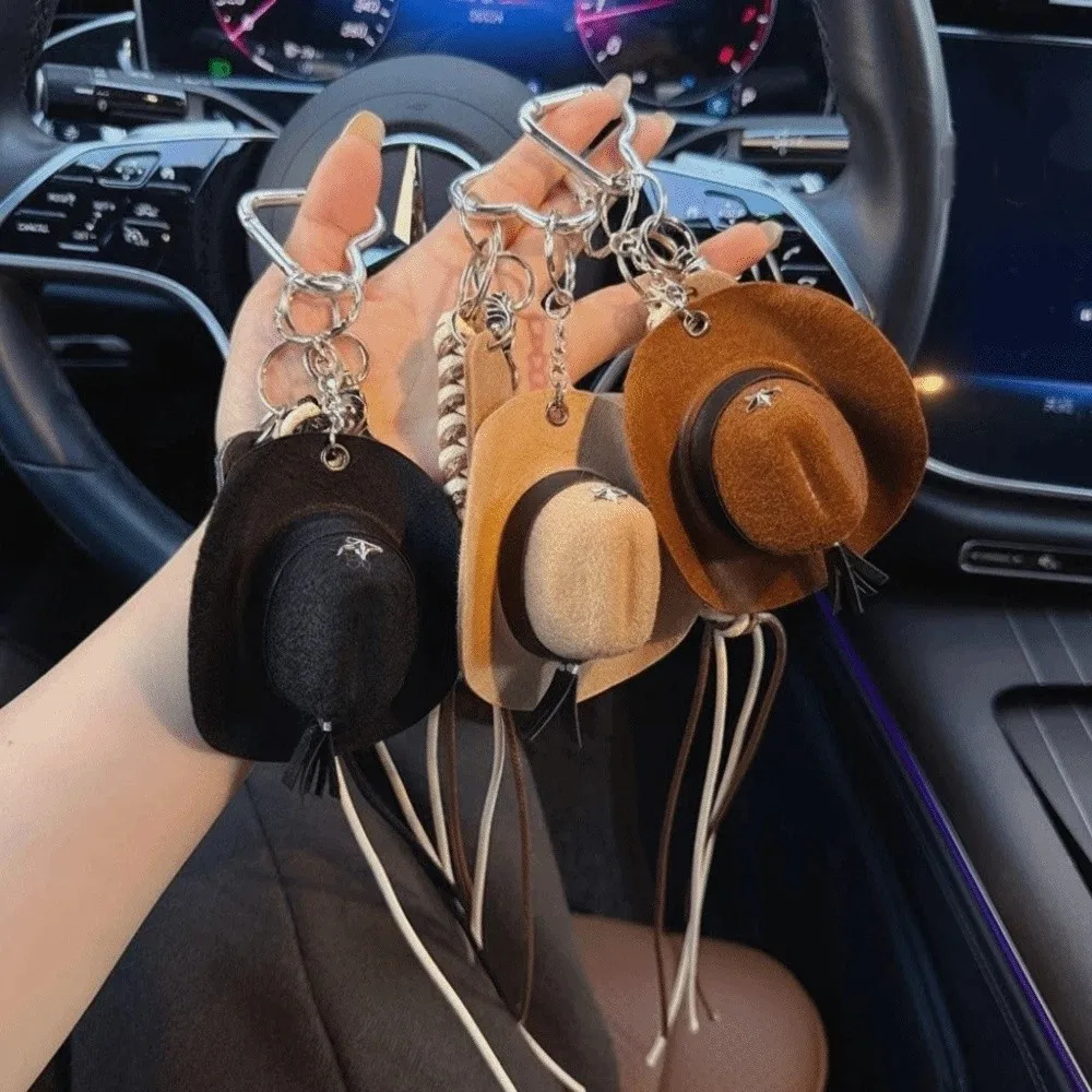 Creative Vintage Mini Cowboy Hat Keychain Rope Hat Style Braided Pendant Chic Five-Pointed Star Bag Charm Daily Use