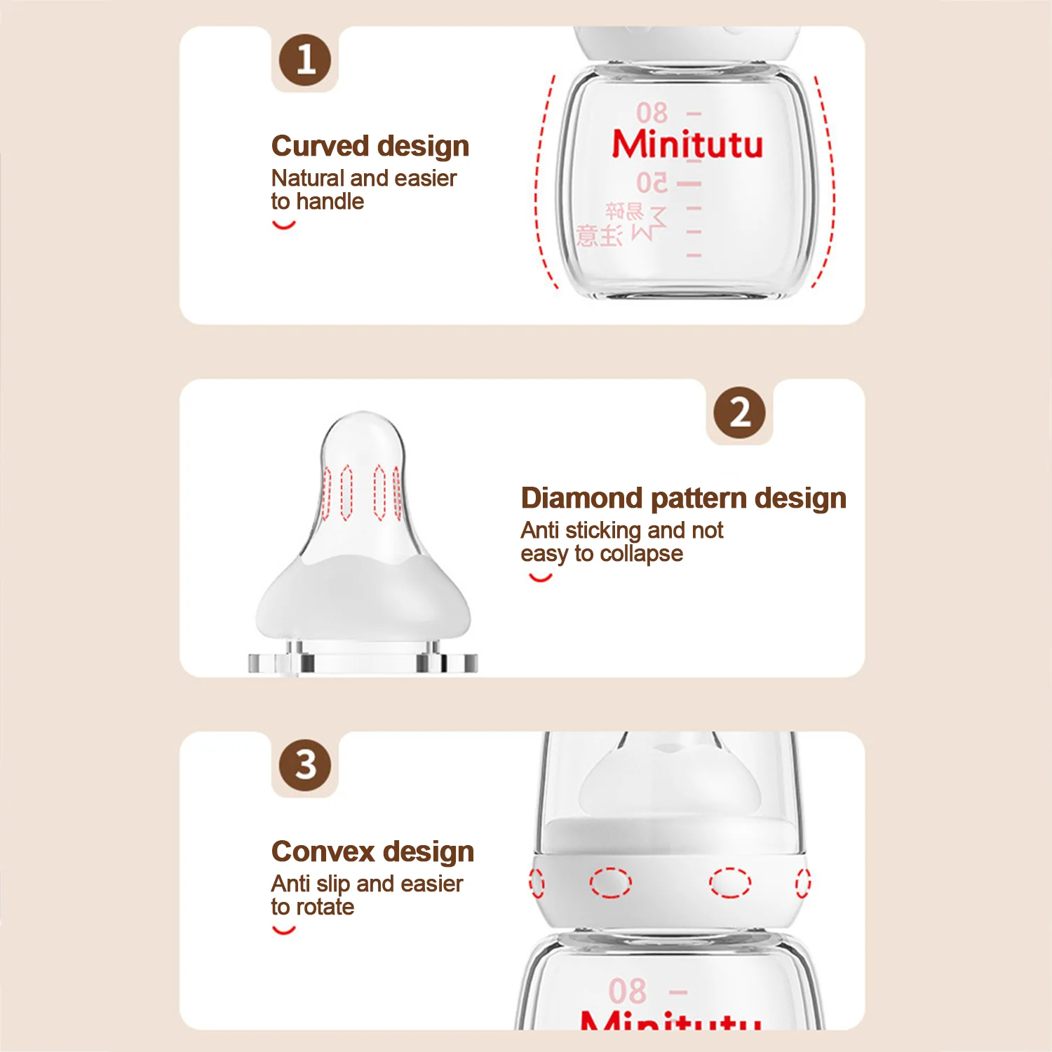 زجاجة فم قياسية لحديثي الولادة مضادة لانتفاخ البطن ومضادة للاختناق 0+ زجاجة زجاجية للأطفال حديثي الولادة #3