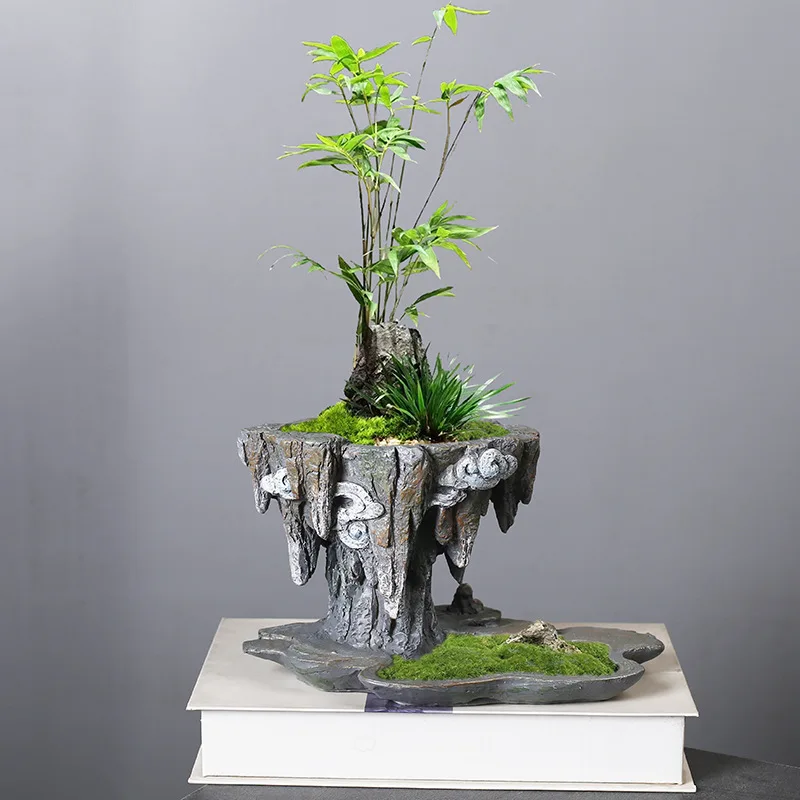 1PC Resin Flower Pot Chinese Style Personality Retro Creative Bamboo Plants Indoor Succulent June Snow Pot