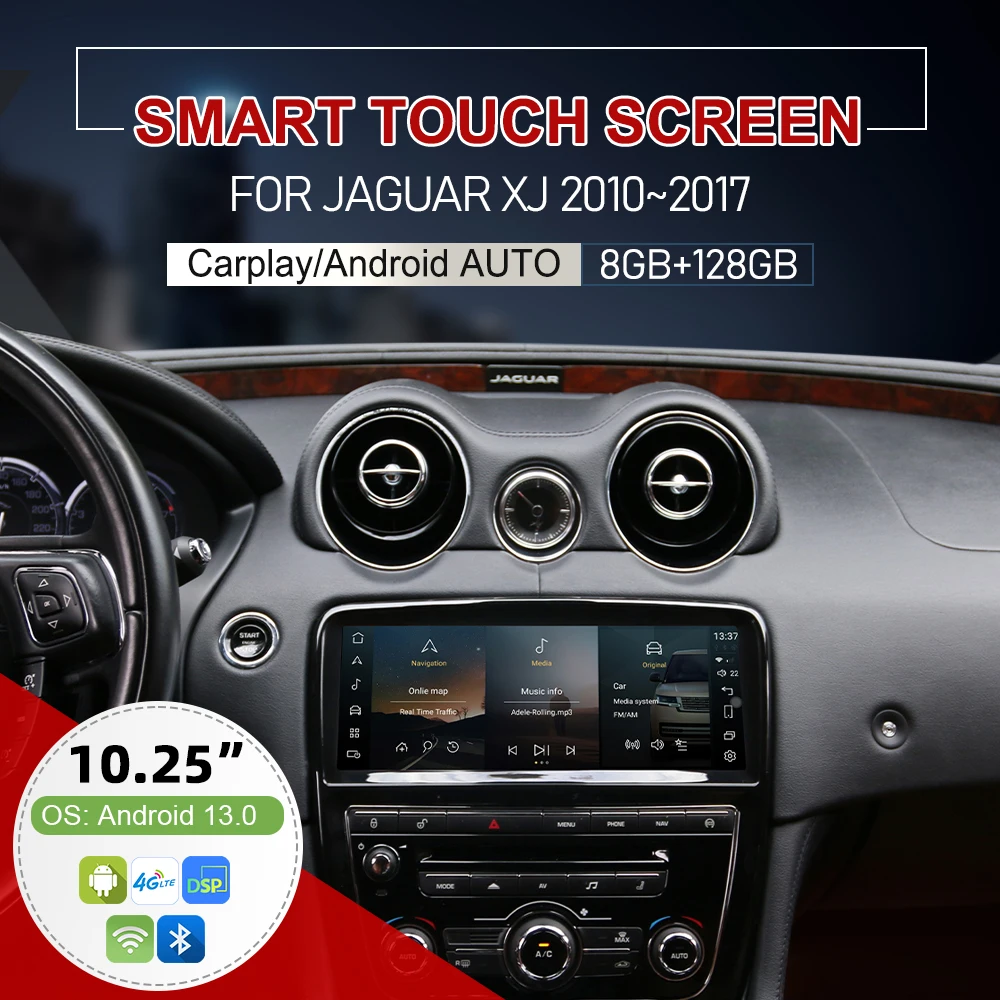 Android 10,25 "Radio de coche para Jaguar XJ XJL X351 HD reproductor Multimedia inalámbrico Carplay Auto GPS mapa navegación sistema Dual 4G