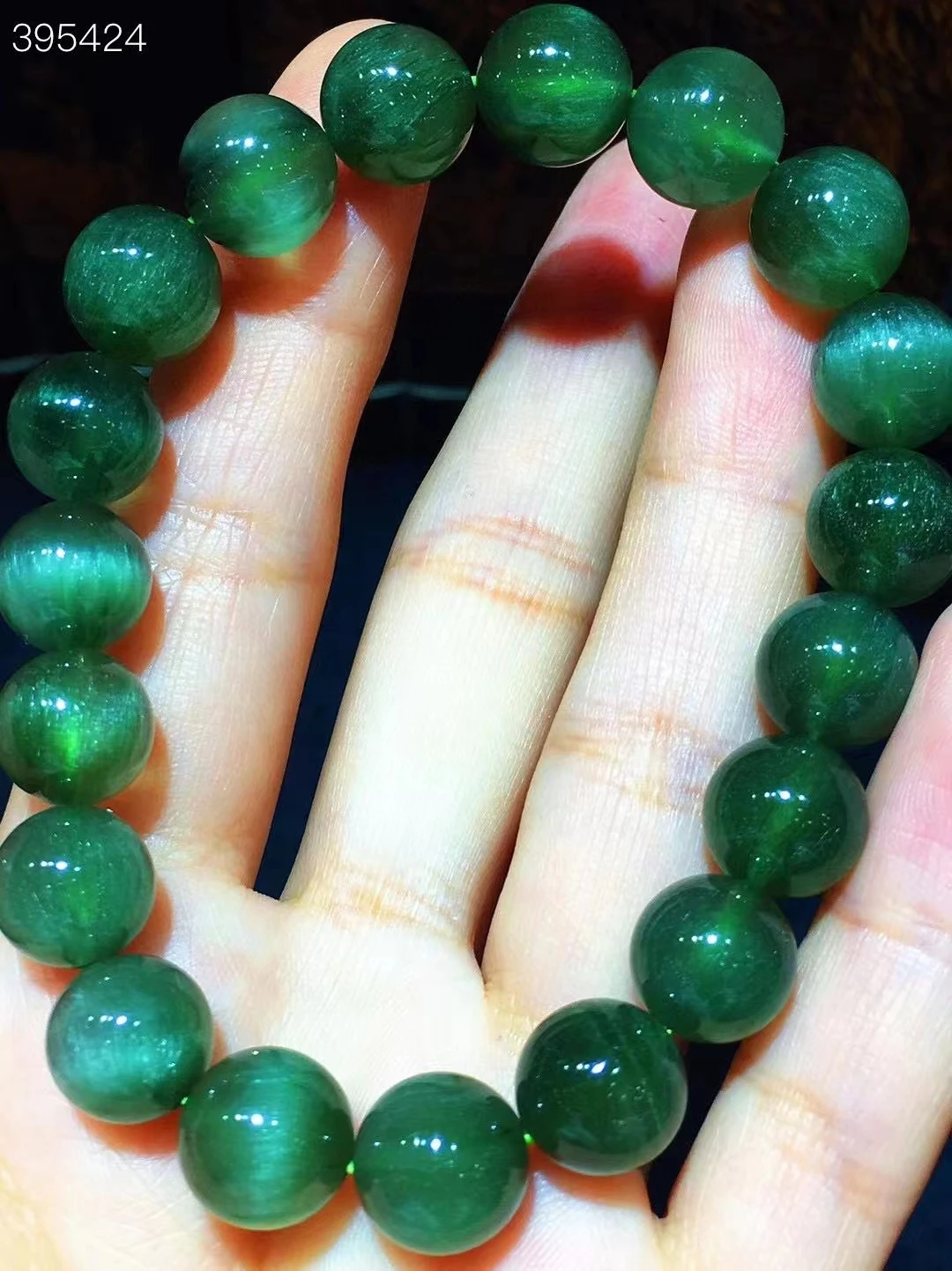 

Genuine Natural Green Rutilated Quartz Cat Eye Bracelet Brazil 10.3mm Stretch Crystal Fashion Clear Round Beads AAAAA