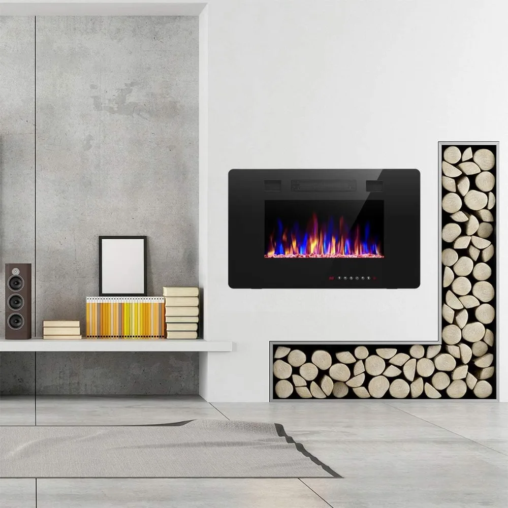 68 inch Recessed and Wall Mounted Electric Fireplace, Ultra Thin and Low Noise,Fit for 2 x 6 Stud, Remote Control with