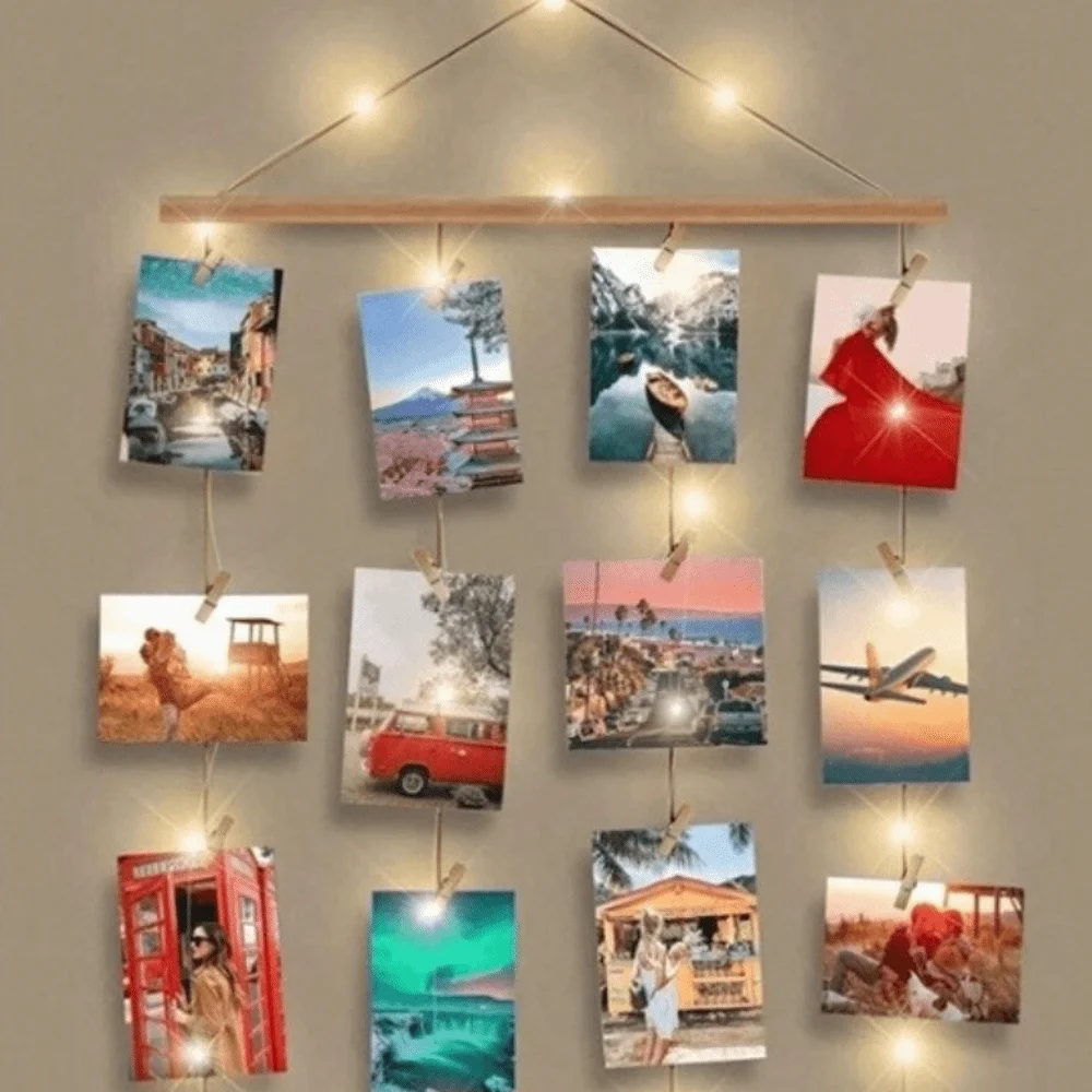 Includes Clips Hanging Photo Display Minimalist DIY Wooden Hanging Photo Clip Handcrafted Decorative Wall Decoration Frame