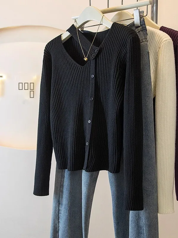 

Женский вязаный свитер с V-образным вырезом и длинными рукавами, осенне-зимний, больших размеров, модный базовый топ, высокое качество, корейский стиль