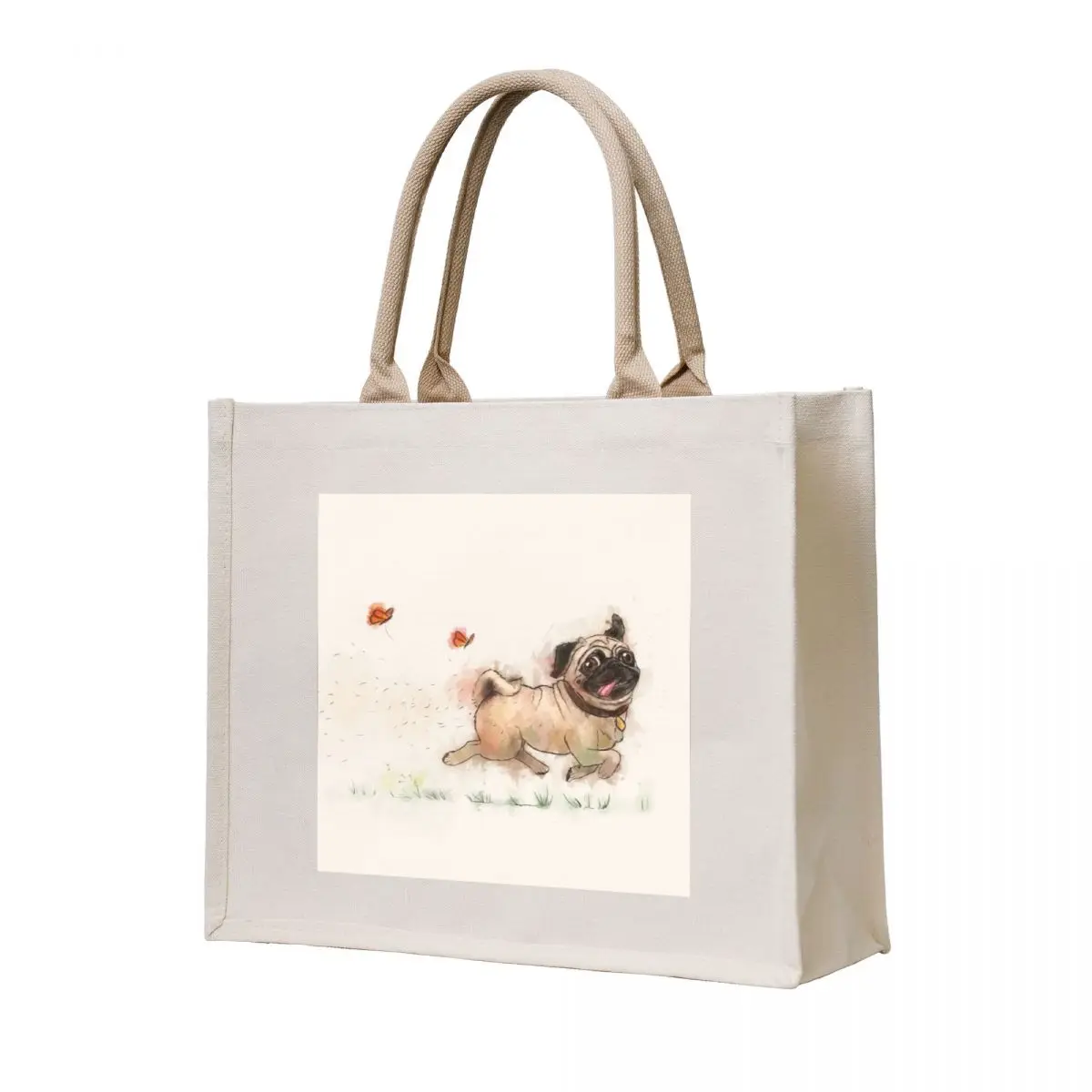 

The Furminator Pug Watercolor Design in Beige Color Tote Bag custom tote bag personalized tote bag Custom