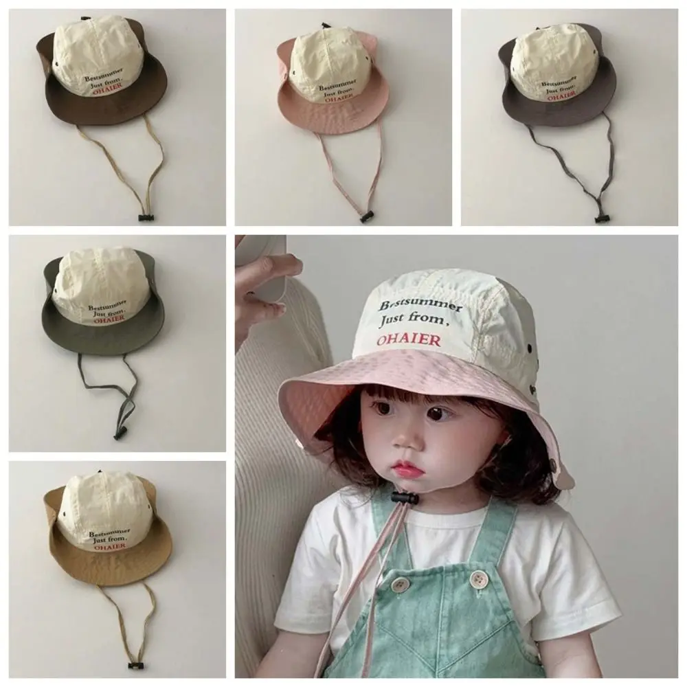

Korean Style Candy Color Bucket Cap Breathable Comfortable Summer Kid Sun Hat Anti-UV Windproof Rope Quick-dry Fisherman Hat