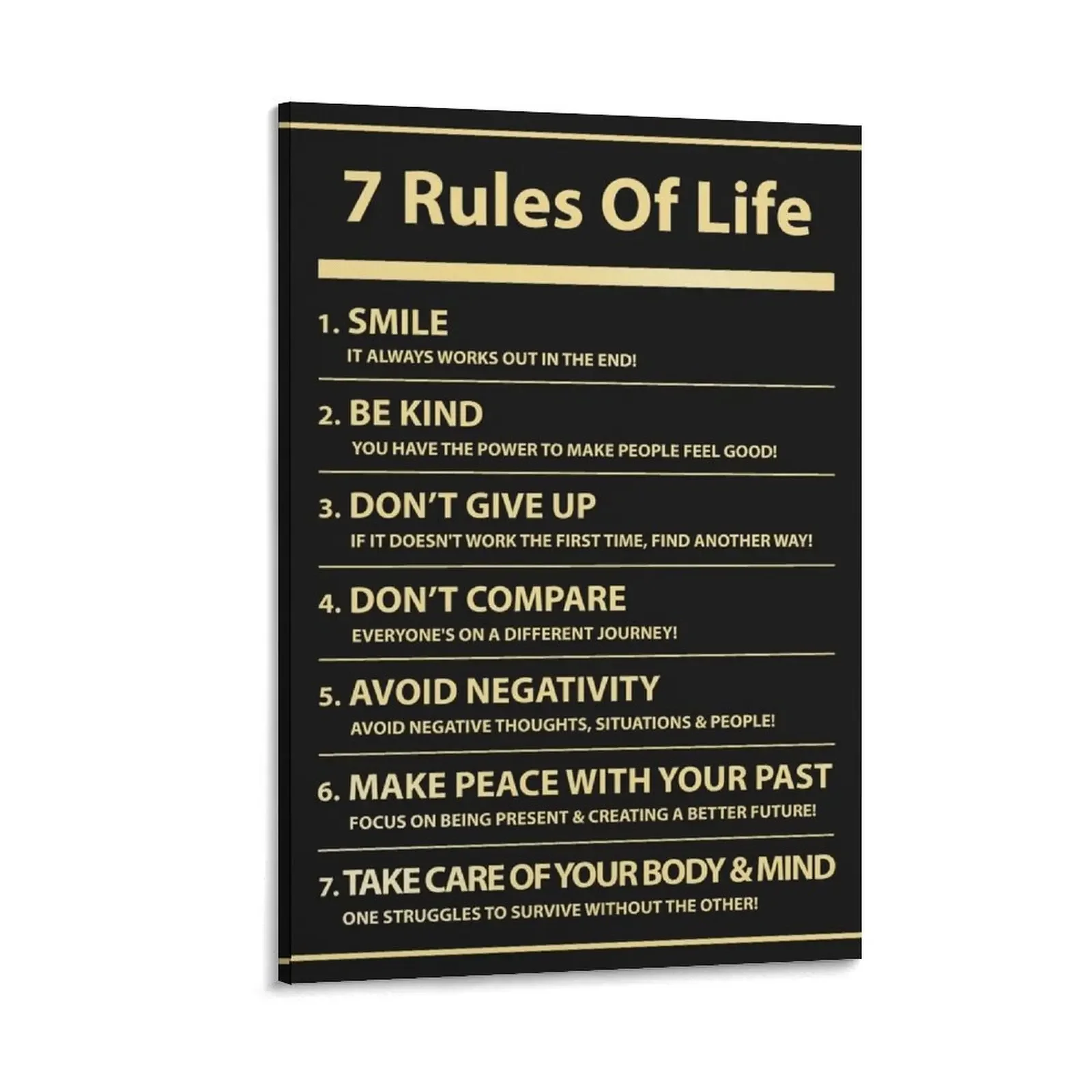 

7 Rules Of Life Inspirational Motivational Sign Positive Saying Canvas Painting room decors aesthetic canvas wall decoration