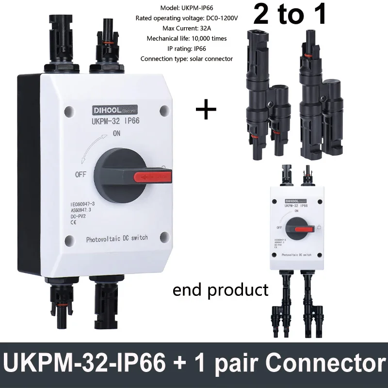 Photovoltaic Electrical Isolator Solar Switch PV Photovoltaic DC Switch UKPM-32 DC500V 1000V 32A 16A Outdoor Waterproof IP66