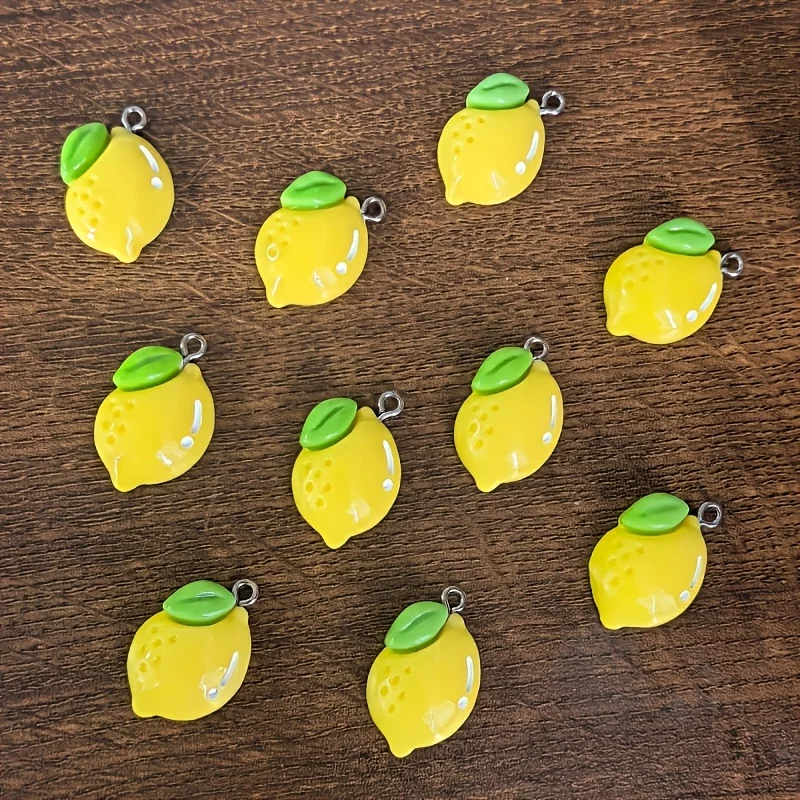 10Pcs 2D Flat Lemon Slice Resin Charms Cute Fruit Pendants Summer Fresh DIY Jewelry Accessories For Flat Back Earrings Bag Decor