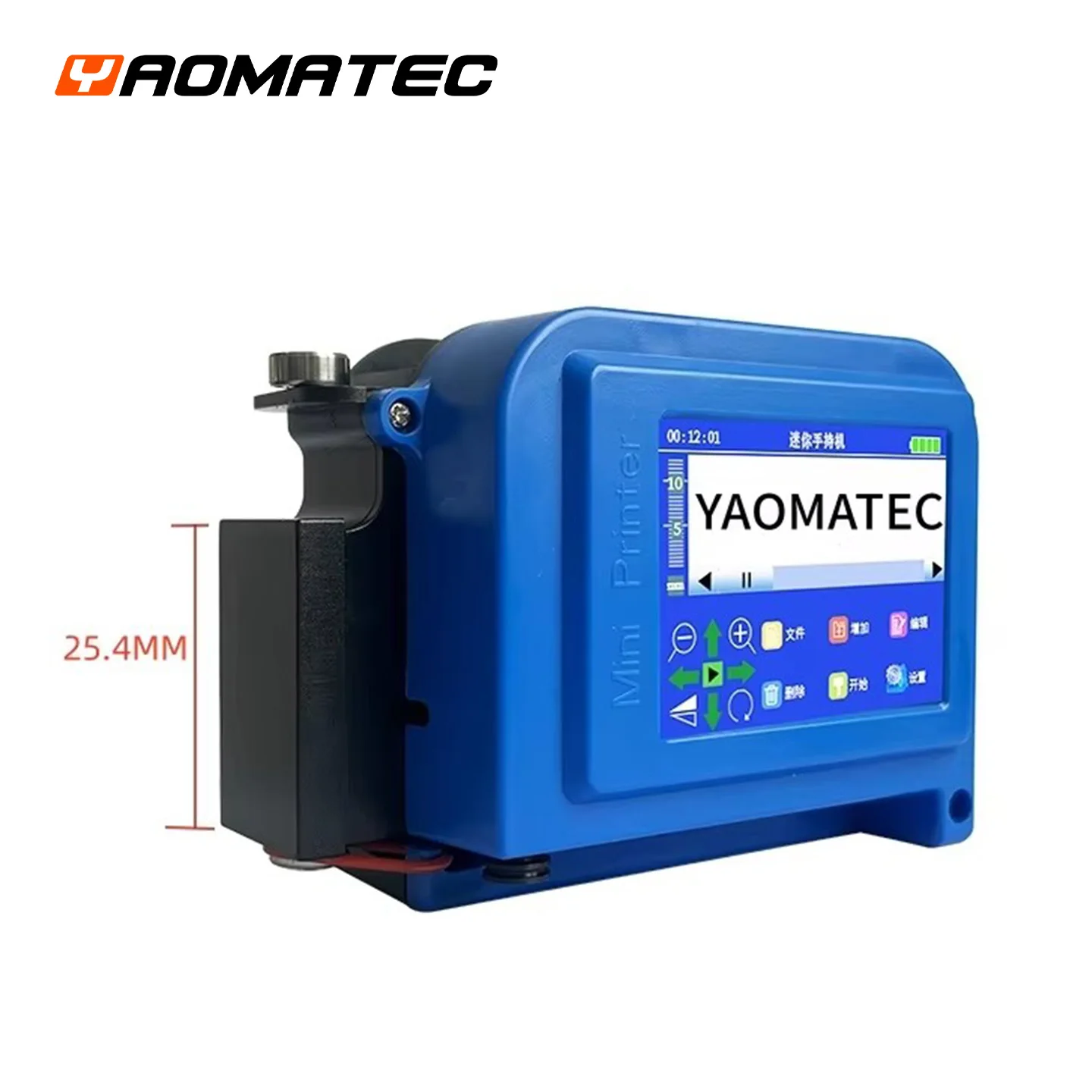 Yaomatec 25.4mm Mini Thermal Portable Printer for Curved Surface Tubular Bottle Cup Variable QR Code Barcode Data Printing