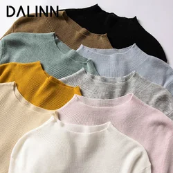 Woman Mock Neck Slim Pullovers, Wool Blend, Ribs Solid Sweaters, 2023 Fall Winter Basic Top DALINN