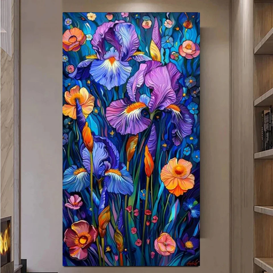 Diy Large Size Diamond Art Colored Purple Iris Flower Painting Stitch Kits Full Mosaic Diamond Embroidery Rhinestone Picture