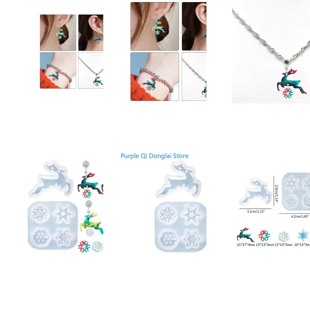 L21E Silicone Moulds Epoxy Jewellery Casting Supplies Snowflake Deer Earring Pendant Mold for Pendant Charm Earrings Keychain
