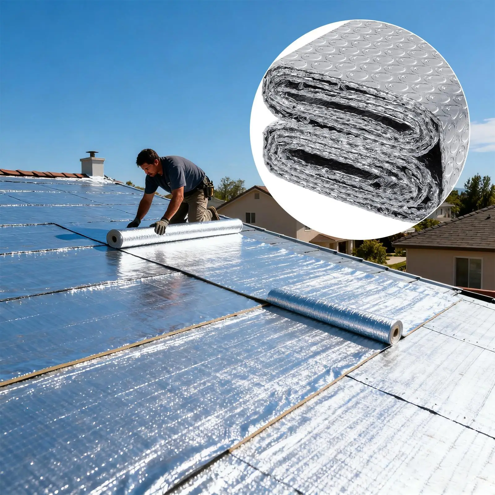 Window Heat Blocker Waterproof Thermal Bubble Insulating Sheet Double Reflective Insulation Roll For RV Roof Garage Door Truck