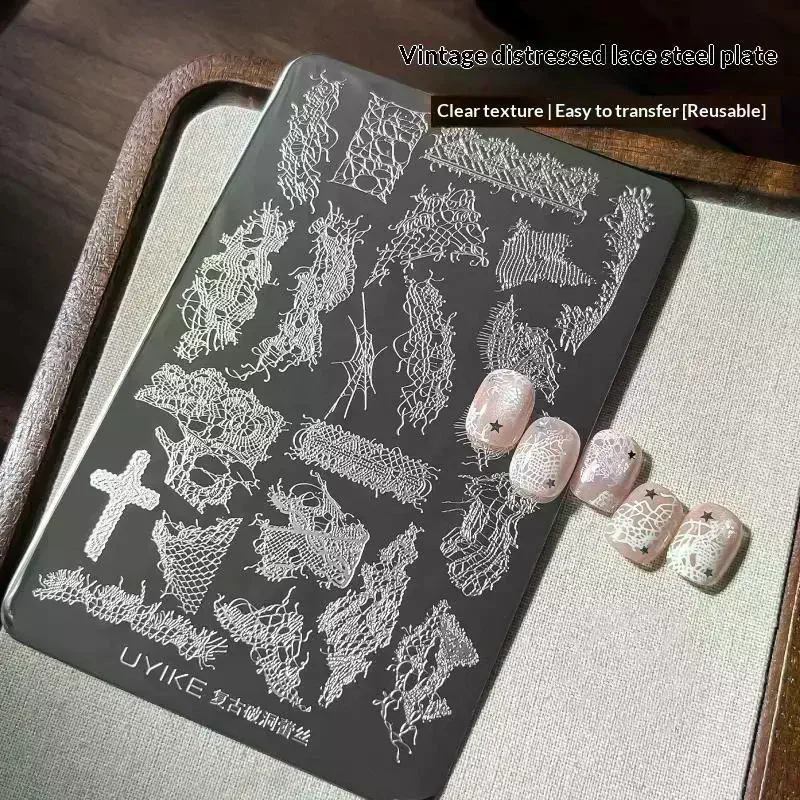 Nail Art Templates Stamping Plate Retro Lace Stripes Wedding Bridal Floral Leaves Stamp Stainless Steel Nail Tools No Rust Clear