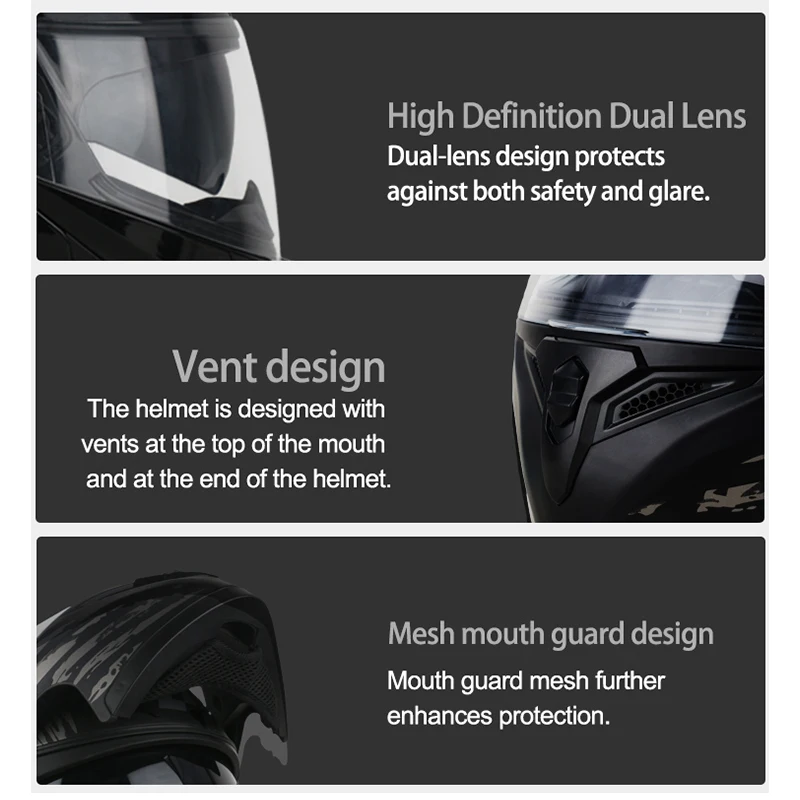 DOT Approved Full Face Helmets Crash Motorbike Protective Gear Men Women Flip Up Helmet Motorcycle Double Sun Visor