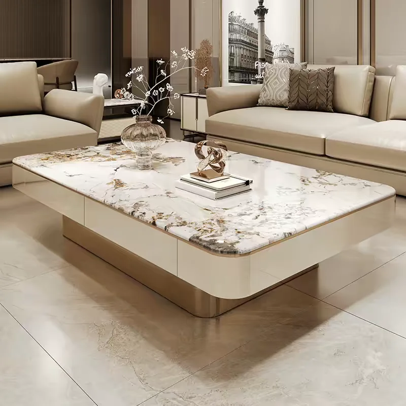 Home Light luxury solid wood microcrystalline stone coffee table living room home high end floor side tables pliante furniture