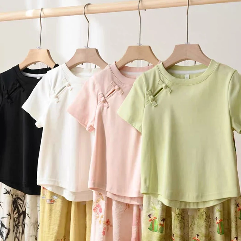 Summer Fashion Children's Short Sleeve Girls New Chinese Style T-Shirts Casual Comfortable Tops For Children