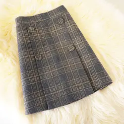 Korean Preppy Style Autumn Women's Button Plaid Zipper Irregular Fashion Office Lady Casual Slim High Waist Short A-line Skirt