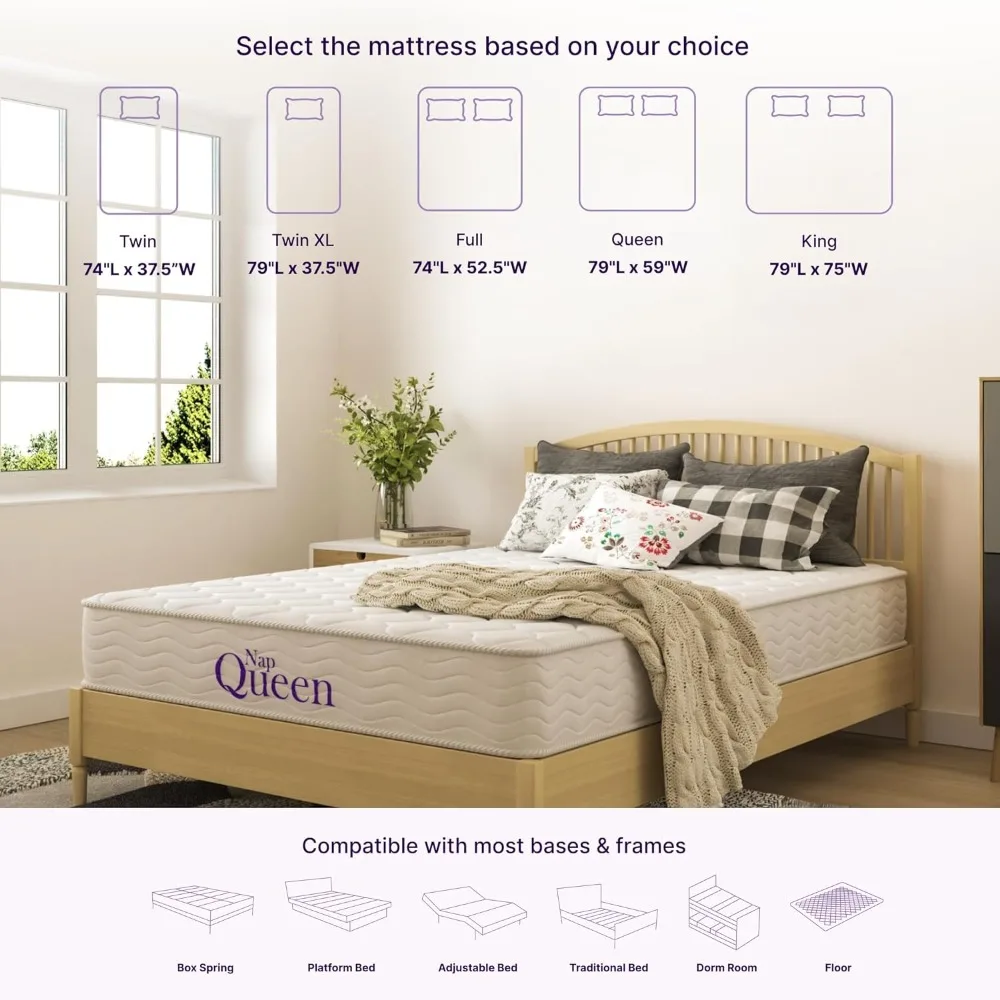 NapQueen-Matelas intérieur en mousse à mémoire de forme, 8 pouces, taille Queen, moyen, optimiste, lit en boîte, blanc