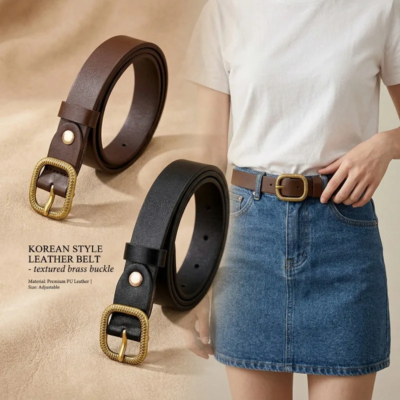 

Korean Style Minimalist Belt Women Luxury Faux Leather Waistband Vintage Metal Buckle Thin Belts for Ladies Pants All-match New