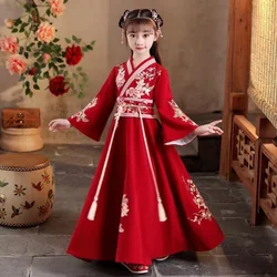Vestido de Año Nuevo chino para niñas, traje Tang Cheongsam, traje de princesa antigua, Hanfu rojo, Invierno