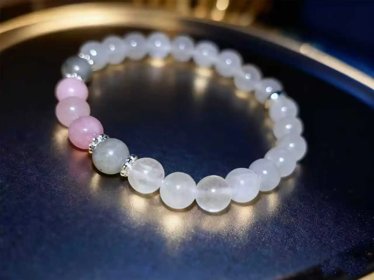 1pc/moonlight White Jade, Labradorite and Rose Quartz Bracelet Calm, Spiritual, New Beginnings, Positive Energy, Protection Stre