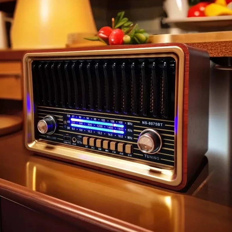 Retro Nostalgic Desktop Radio FM Medium Wave Short Wave with Remote Control Bluetooth Speaker Card Speaker