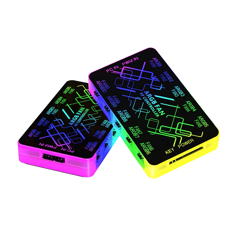 10 Ports Splitter 12V 4Pin PWM 5V 3Pin Addressable ARGB Chassis PC Case Cooling Fan Hub SATA Power Interface With Remote Control