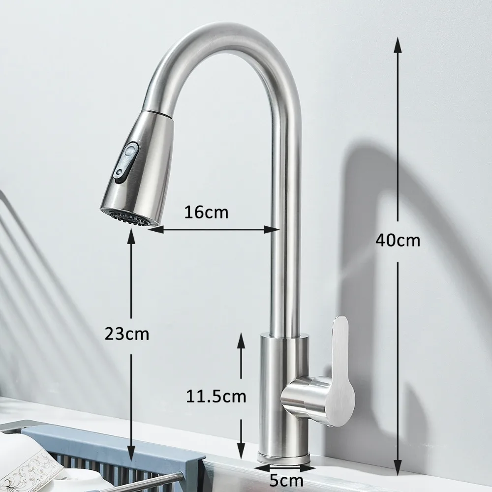 Pull Out Kitchen Sink Faucet Two Model Stream Sprayer Nozzle Stainless Steel Hot Cold Wate Mixer Tap Deck