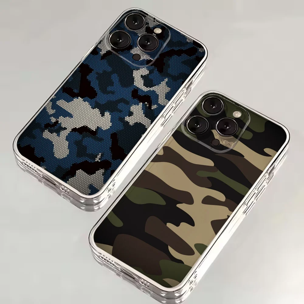 

Fashion Camouflage Phone Case For iPhone 16,15,14,13,12,11 Plus,Pro,Max,XR,XS,X,7,8 SE,Mini Transparent Silicone Soft