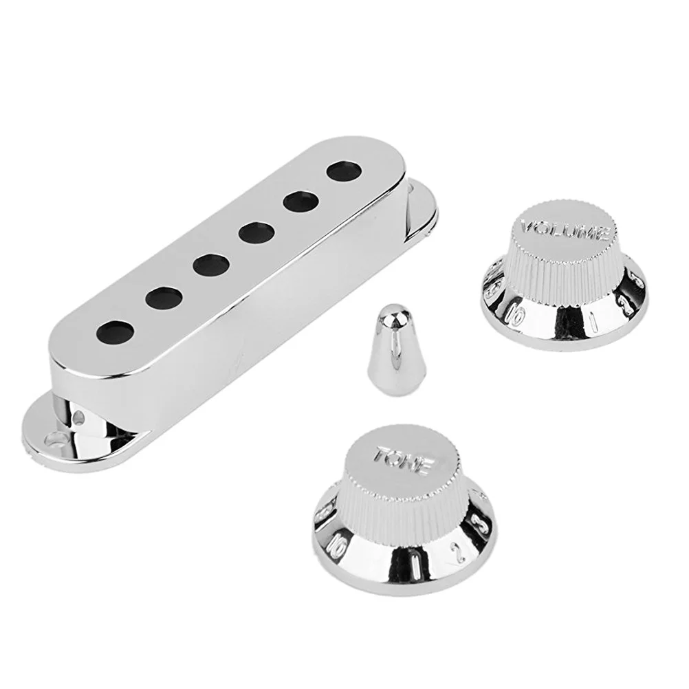 7pcs Silver Guitar Pickup Cover and Knobs Tip Set (Chrome) Single Coil Pickup Cover Volume Tone Knob Tip