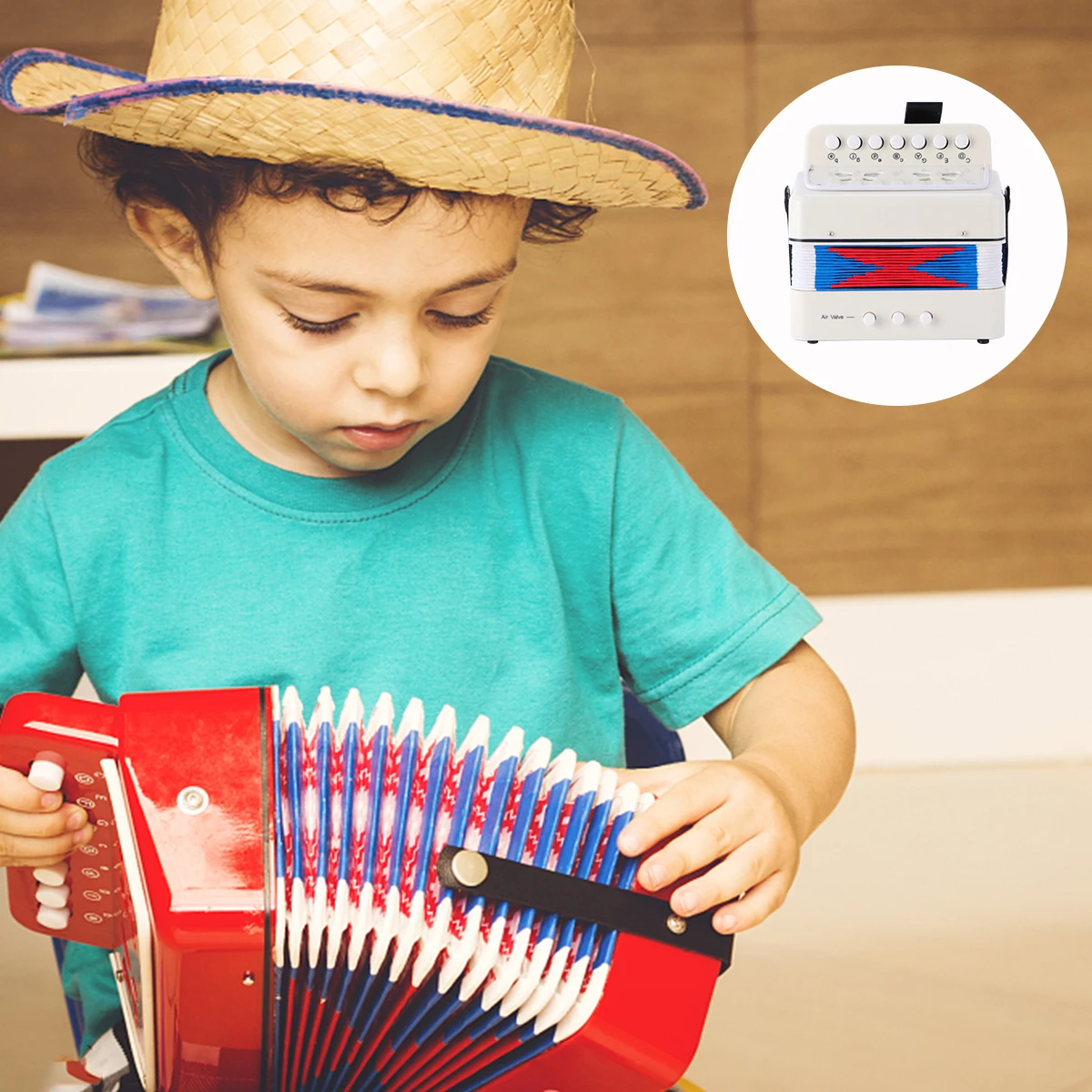 

1pc Mini Accordion For Kids Educational Music Instrument Safe Children Handmade Musical Gift Cognitive Development Learning 3+