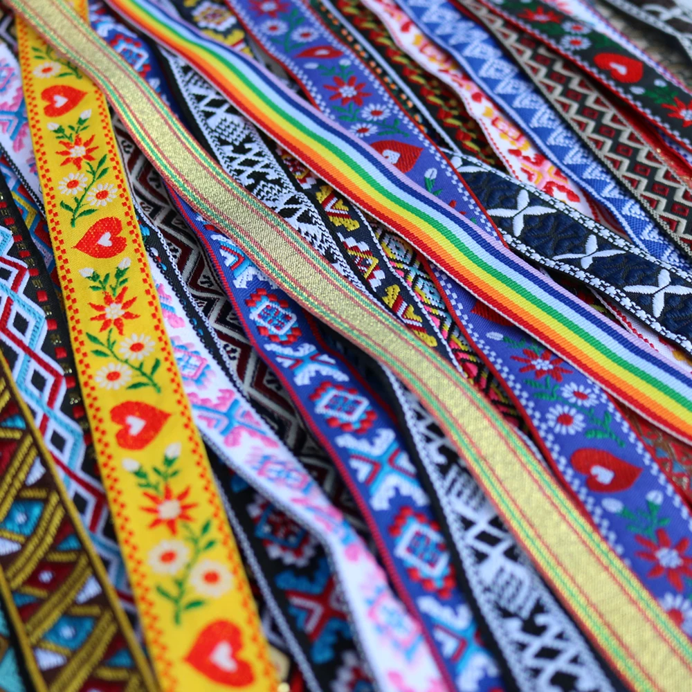 5 Yards 16~25MM 5/8 1 Inch Vintage Ethnic Embroidery Lace Ribbon Boho Trim DIY Clothe Bag Accessories Embroidered Hundred Styles