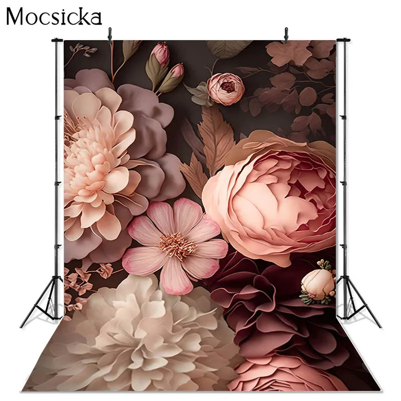 Mocsicka Pink Green Floral Background Photography Maternity Adult Baby Girls Portrait Photo Props Prints Studio Backdrop Banner