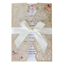 10pcs Glitter Invitation Card With Ribbon Greeting Cards Wedding Mariage Invite Party Baptism Bar Mitzvah Party Decoration