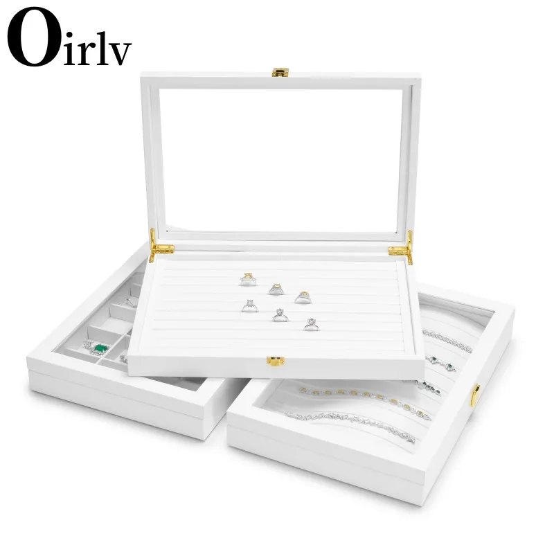 

Oirlv Jewelry Organizer Tray Acrylic Lid Premium Leather Jewelry Box with Transparent Lid Drawer Insert Jewelry Display Case