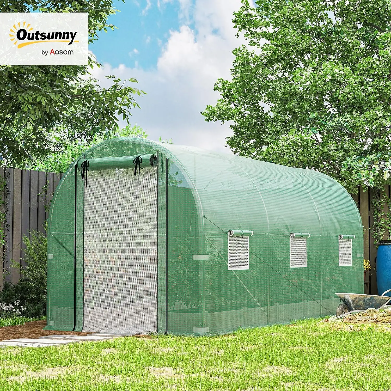 Hoop House Greenhouse with Support Rods, Garden Plant Growing Shelter, 14.6x6.5x6.6ft, Customized