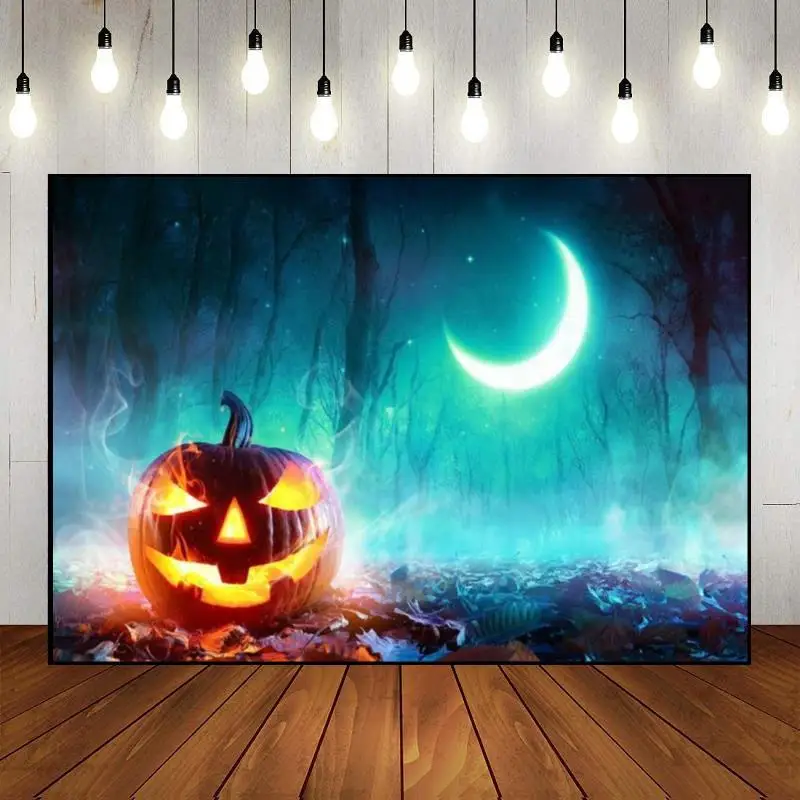 Halloween Photo Background Trick or Treat Decoration Dense Fog Photography Backdrops Goblin Birthday Bat Lantern Custom Backdrop