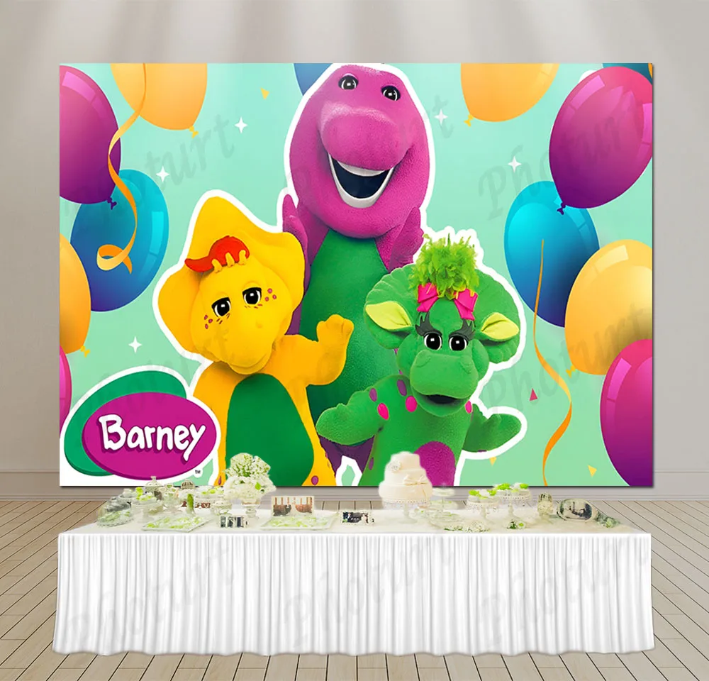 Cute Muppets Barney Dinosaur Backdrop Kids Birthday Decoration Background Vinyl Polyester Photography Decor Props