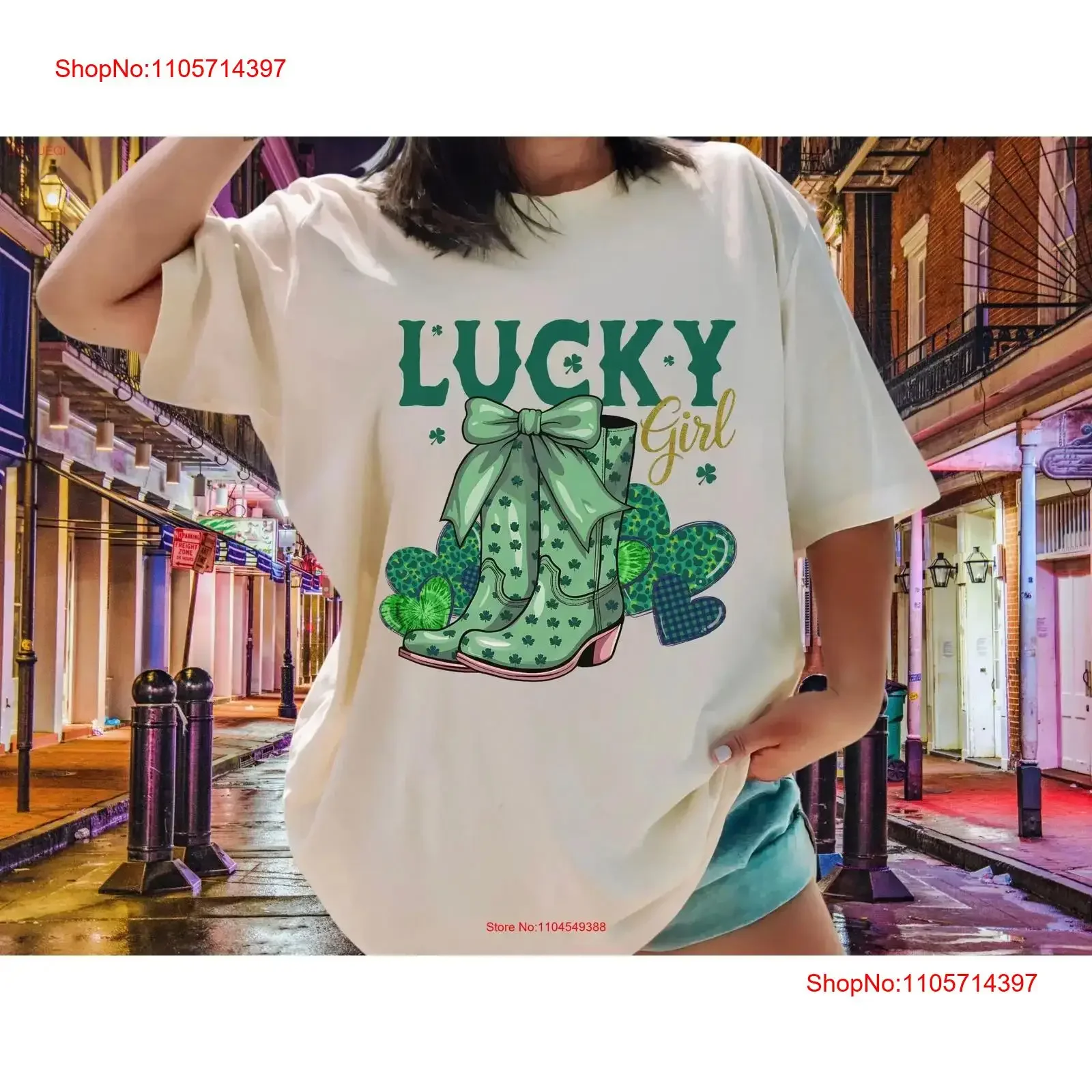 Coquette St Patricks T shirt Lucky Girl Cute Paddys Day Cowboy Boot Western Irish Leopard Design Shamrock Bow Patties vintage