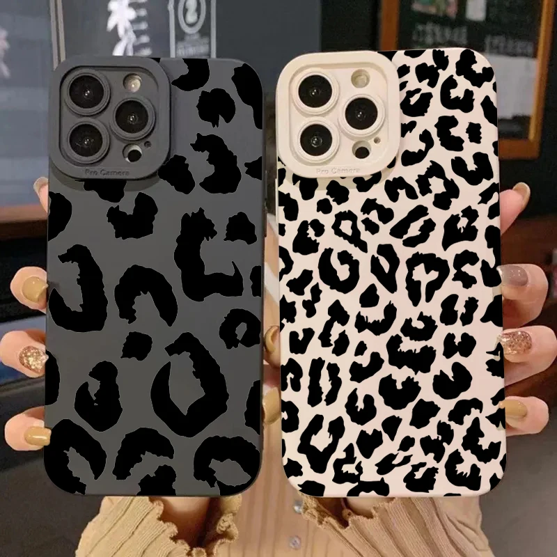 Black Leopard Print Silicone Soft Phone Case For iPhone 11 12 13 14 15 16 Pro Max XS XR X SE 7 8 16 Plus Shockproof Candy Cover